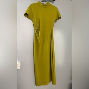 NWOT ZARA Cinched Waist Stretch Knit Midi Dress in Lime Green Size Large